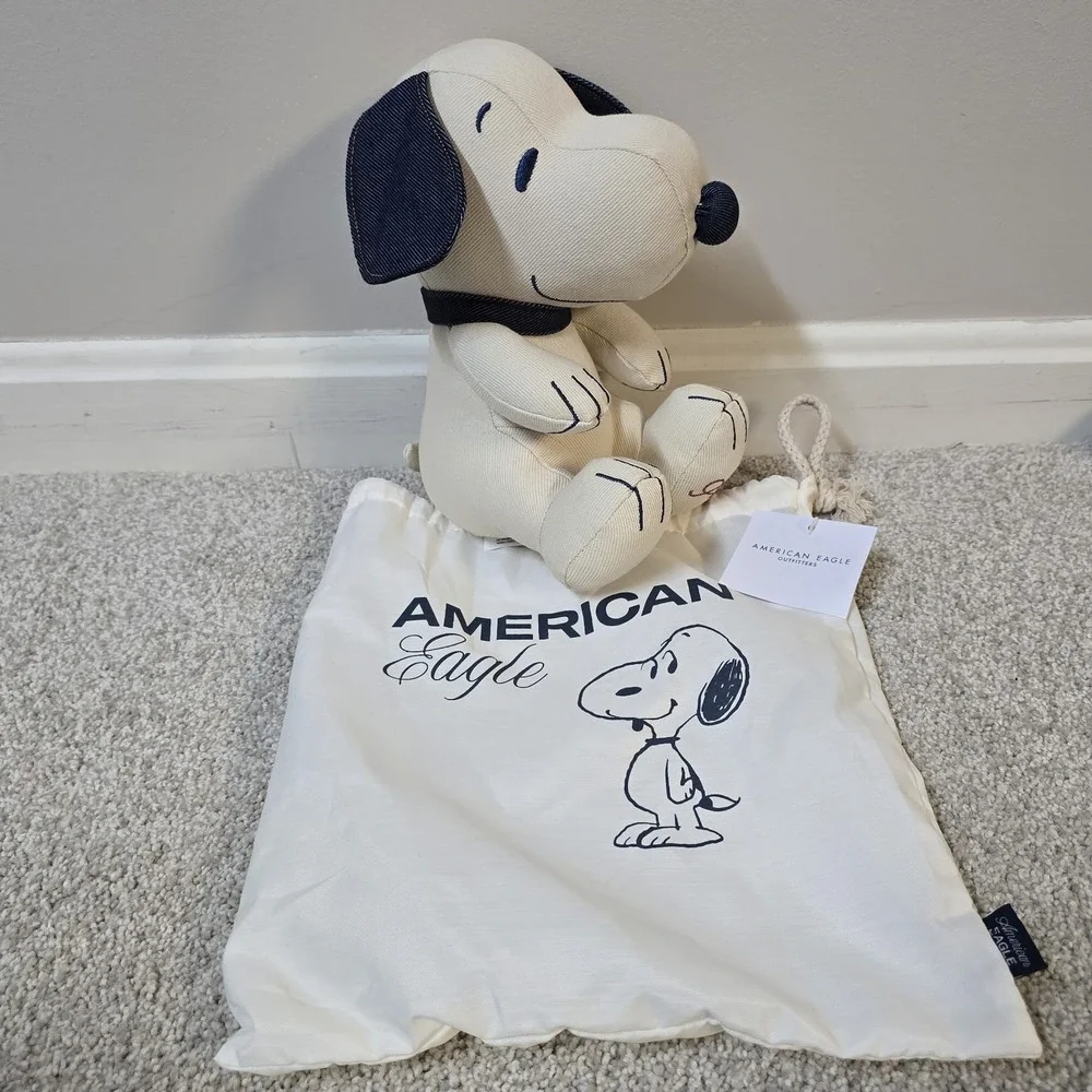 Snoopy Peanuts American Eagle Novelty  Stuffed‎ Animal And Drawstring Bag